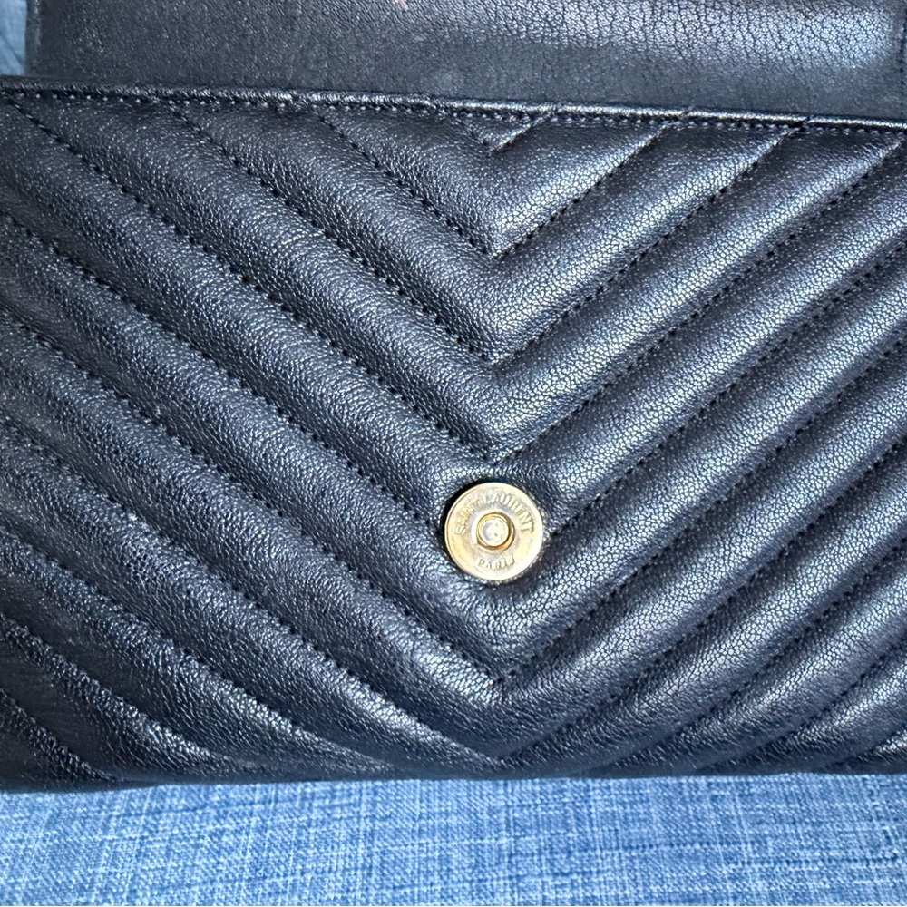 Saint Laurent Medium College Bag Black Chevron YSL Chain Shoulder Authentic - Picture 14 of 17